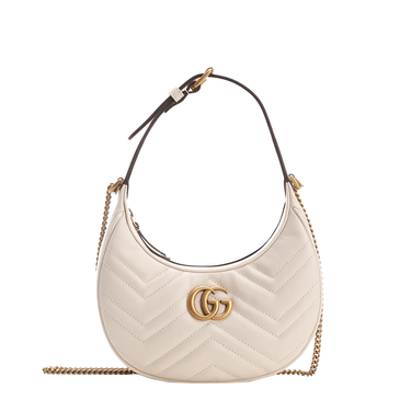 Gucci GG Marmont Half-Moon-Shaped Mini Mystic White Bag