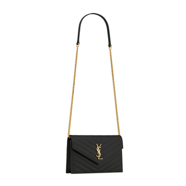 Yves Saint Laurent Cassandre Envelope Chain Wallet in Grain De Poudre Leather